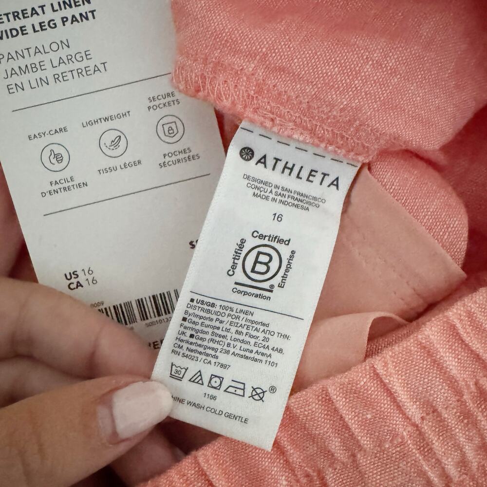 ATHLETA Retreat Linen Wide Leg Pants Peach Sunset 16 - Picture 11 of 12
